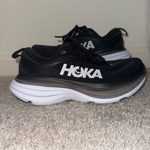 HOKA Bondi 8 Black & White Running Shoes | Size 7.5B